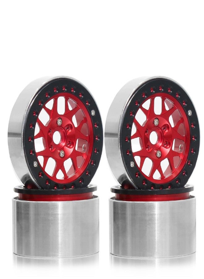 Chanjorlin 2.2 RC Beadlock Wheels Rims 12mm Hex 1/10 Aluminum Alloy Mud Slingers Hubs for 1:10 Rock Crawler Car Axial SCX10 Tamiya CC01 D90 RR10 RC4WD Gen8 Traxxas TRX4 2.2" Tires 4PCS (Red) - Image 1